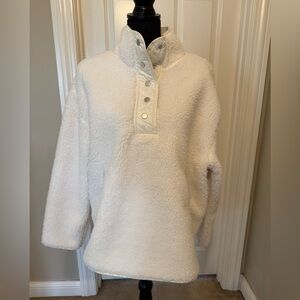 Athleta Cream Sherpa Pullover with Snap Placket